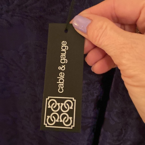 Cable & Gauge Navy Blue Damask Velvet Overlay Halter Top - Picture 4 of 12